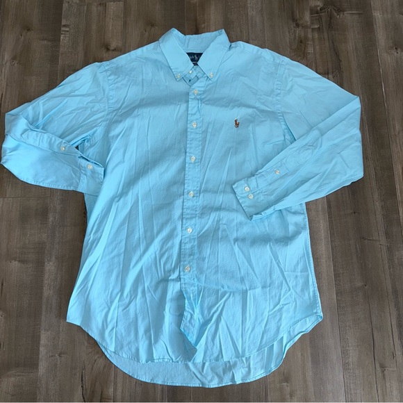Ralph Lauren Classic Fit Long Sleeve Button Down Shirt Men 16 32/33 Aqua Flesh - Picture 2 of 6